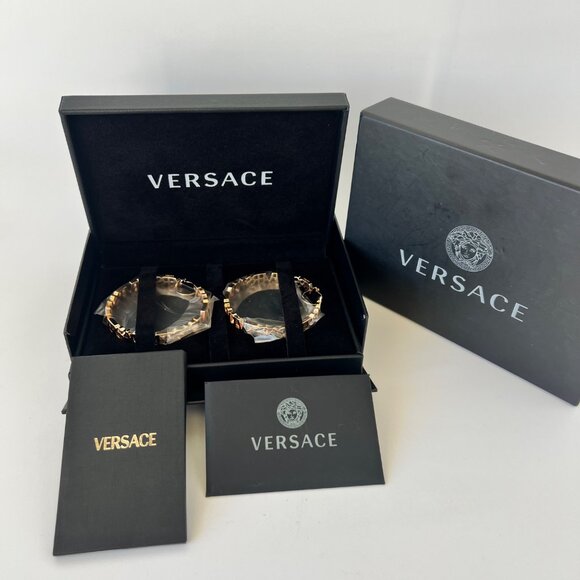 Versace Logo Hoop Earrings Gold Tone - Picture 6 of 10